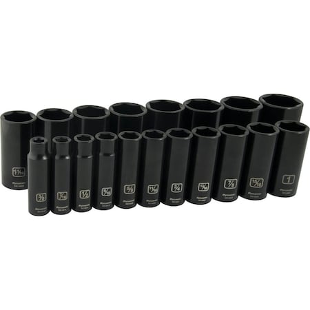 Dynamic Tools 1/2" Drive 19 Pieces 6 Point Deep SAE Impact Socket Set D018026